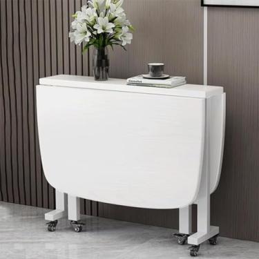 Imagem de Mesa De Jantar Dobrável De Cozinha De Madeira, Mesa De Folha Retangular Extensível Para Pequenos Espaços Com Rodas Móveis, White, 100 * 60cm