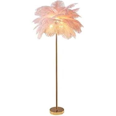 Imagem de Lâmpada De Assoalho Luz De Pé Lâmpadas Verticais Luzes Lâmpada De Assoalho De Penas De Avestruz Quarto Cama De Cabeceira Luz De Poste Alto Lâmpada De Assoalho De Pé Moderna, Pink