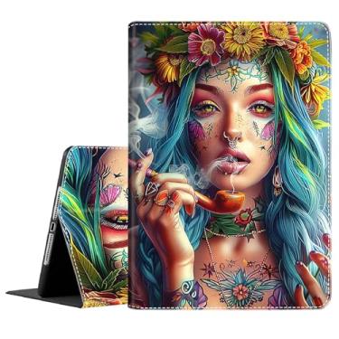 Imagem de Capa para iPad de 10ª geração (versão 2022) de 10,9 polegadas, fina, dobrável, com hibernar/despertar automático para Apple iPad de 10,9 polegadas, Weed Girl
