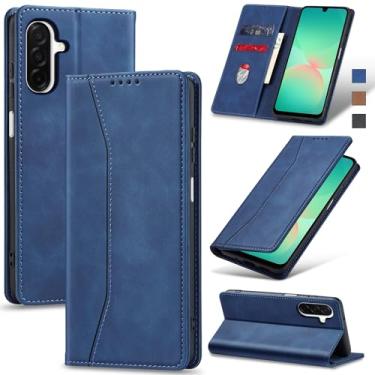 Imagem de Jasonyu Flip Carteira Capa para Samsung Galaxy A26,Capinha Folio Magnética de Couro com Suporte para Cartão,Suporte para Chute - Protetora Durável de TPU à Prova de Choque para Telefone,Azul