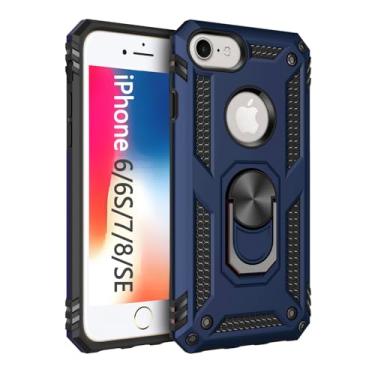 Imagem de Capa para iPhone 6 6s iPhone 7 e iPhone 8, capa protetora de camada dupla de armadura militar com suporte giratório inquebrável de 360 graus para iPhone 6 6s e iPhone 7 8 azul