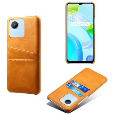 Imagem de Capas Compatível com OPPO Realme C30 4G,tampa protetora de couro falso,design de saco de cartão com 2 fendas de cartão atrás,proteção anti-impressão digital e anti-gota-Yellow