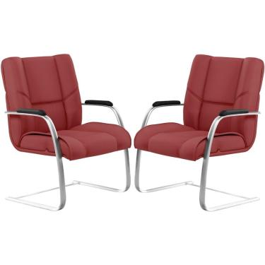 Imagem de Kit 02 Cadeiras De Escritório Tecido Sintético Vermelho
