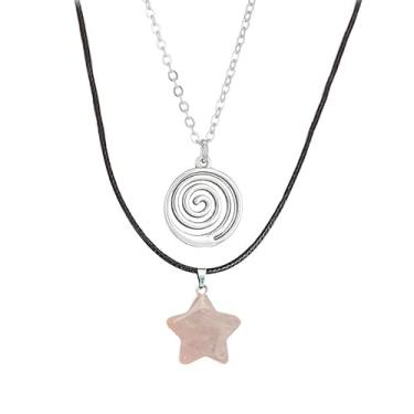 Imagem de Dreuyet Conjunto de 2 colares punk de praia para mulheres, colar com pingente espiral vintage, charmoso, boêmio, natural, forma de estrela, colar gargantilha Y2K, joias de praia de verão, Medium