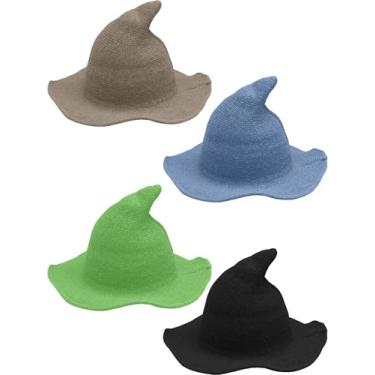Imagem de Haconba 4 Pack Halloween Witch Hat Wool Witch Hats for Halloween Party Decor (Color set 9)