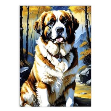 Imagem de Placa Decorativa Cachorro São Bernardo Cão Ilustração Colorida Jardim