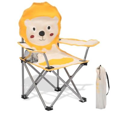 Imagem de XMT Cadeira dobrável infantil com suporte de copo – Cadeira portátil leve para uso externo e interno para crianças de 3 a 9 anos, base antiderrapante, estrutura de metal resistente, design compacto e