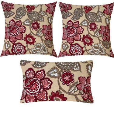 Imagem de Kit 3 Almofadas Composê Maxi Floral Marsala Impermeável - Sua Casa Dec
