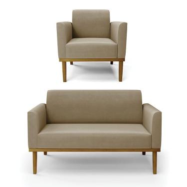 Imagem de Sofá Namoradeira Com Poltrona Base De Madeira Fixa Castanho Marisa Suede D03 - D?rossi Cor Marrom Rato