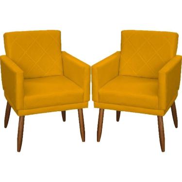 Imagem de Kit 2 Poltronas Decorativa Para Sala Recepção Beatriz Suede Cores Pé Palito Castanho