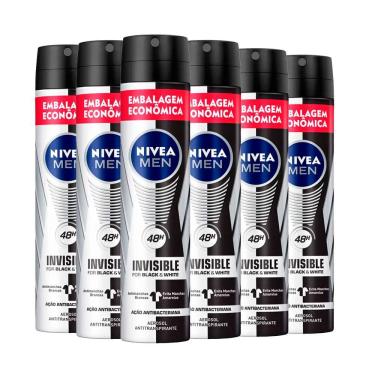 Imagem de Kit Desodorante Aerosol Nívea Black & White Masculino 200ml - 6 unidades