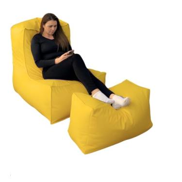 Imagem de Puff Poltrona Premium com Peseira - Revestimento em Corino Resistente - Encosto Almofadado para Home Office e Decoração (Amarelo)