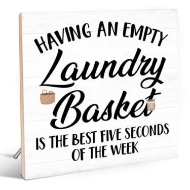 Imagem de Placa de lavanderia - Sinais de lavanderia ter uma cesta de lavanderia vazia é o melhor sinal de mesa de madeira cinco segundos da semana prateleira de mesa mesa decoração de lavanderia para casa 15 x