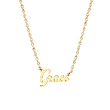Imagem de MOMOL Colar com nome de aço inoxidável banhado a ouro 18 K, colar personalizado com nome personalizado, colar de placa de identificação para mulheres, Small, Banhado a ouro, Sem Pedra Preciosa