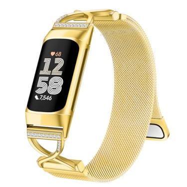 Imagem de Hopply Pulseira masculina em forma de X, compatível com Fitbit Charge 6/Charge 5, pulseira ajustável de malha de metal de aço inoxidável, alça milanesa, para Fitbit Charge 6/Charge 5 Advanced Fitness
