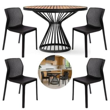 Imagem de Mesa Cozinha Alumínio Tampo Madeira 1,00m 4 Cadeiras Laryssa Polipropi