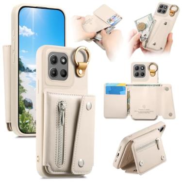 Imagem de Asuwish Capa de celular para Motorola Moto G15 capa de celular carteira com suporte com zíper e compartimento para cartão de crédito MotoG15 G 15 mulheres homens meninas branca