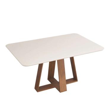 Imagem de Mesa de Jantar Nápoles 6 Lugares 160x90cm Tampo Vidro e MDF  Sem Cadeiras Freijo - Off White - ÉdeCasaMóveis
