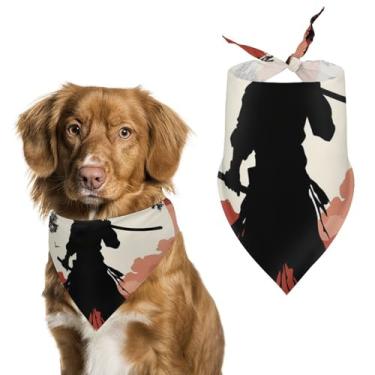 Imagem de Cachecol Samurai impresso para animais de estimação cachecol triangular de poliéster - tamanho único (70 x 30 cm)