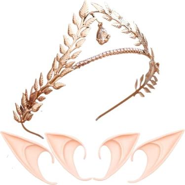 Imagem de LINSINA Coroa de fada e orelhas de elfo, acessórios de fantasia renascentista com 2 pares de orelhas de elfo para mulheres e meninas