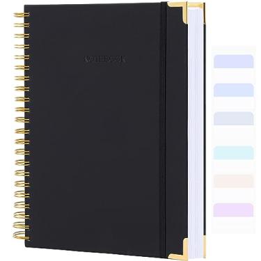 Imagem de Amanple Caderno espiral, caderno pontilhado, 21,5 cm x 28 cm, caderno de 300 páginas de capa dura com grade de pontos grandes para bala, papel grosso combate a vazamento de tinta, diário de couro A4 para mulheres homens, preto