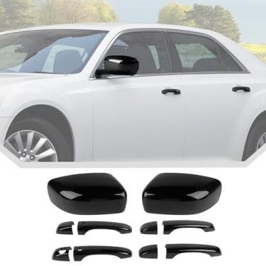 Imagem de JeCar 6 peças para Chrysler 300C 2011-2023 capas de espelho lateral retrovisor preto e kit de acabamento de tampa de maçaneta de porta