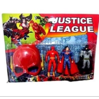Imagem de Kit Brinquedo liga da justiça 3 Bonecos 15 cm + 1 Máscara - League Jus