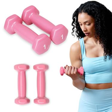 Imagem de SPRI Conjunto de halteres luxuosos revestidos de vinil (rosa) - 450 g, conjunto de 2, pesos de mão para tonificação muscular, aeróbica, treinamento de força, equipamento de treino unissex de nível