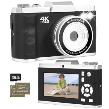 Imagem de Kalofaye Câmera digital, câmera de vlogging 4K com foco automático para YouTube com cartão SD, câmera digital compacta portátil de 64 MP para adolescentes adultos iniciantes com zoom de 16x