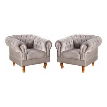 Imagem de Kit 2 Poltronas Chesterfield Dom Pedro Vintage Retrô Capitonê Veludo Capuccino