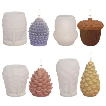 Imagem de Buachois 4 peças de molde de vela de pinha de Natal, molde de vela em forma de pinha de Natal 3D, tema de Natal, molde de concreto de silicone, suprimentos para bricolage, molde de ornamento