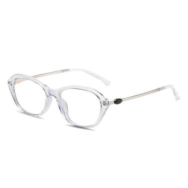 Imagem de Armação de óculos retrô masculina e feminina, metal, olho de gato, ultraleve, anti-luz azul, lente transparente, cinza claro, C