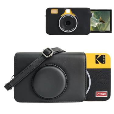 Imagem de MUZIRI KINOKOO Capa de couro PU para a versão mais recente para Kodak Mini Shot 2 Retro C210R Câmera Instantânea 2 em 1, Mini Shot 2 Retro C210R Capa protetora com alça de ombro ajustável - preta