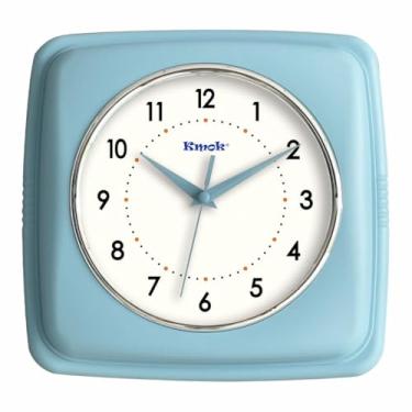 Imagem de Kmok Relógio de parede quadrado retrô de 22 cm – Relógio decorativo silencioso sem tique-taque para casa, escritório, cozinha, quarto, banheiro, sala de estar e escola (azul pastel)