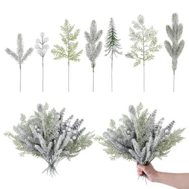 Imagem de AHANDMAKER 70 peças, 7 estilos, agulhas de pinheiro artificiais, galhos, galhos, 35 cm, palitos de pinheiro, vegetação, folhas de cedro, raminhos para árvore de Natal, guirlanda, artesanato, decoração