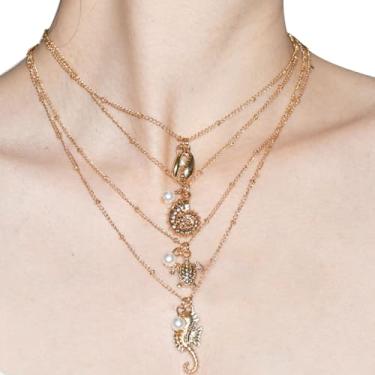 Imagem de Snogisa Colar de concha ajustável para mulheres, colar de férias à beira-mar, colar de verão e praia, essenciais para férias na praia, fantasias de Halloween, acessórios de joias oceânicas para