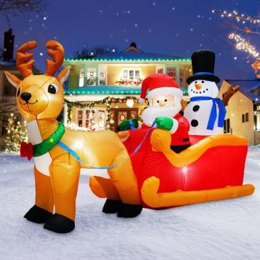 Imagem de Papai Noel Inflável de Natal MICOCAH - 2m com Trenó e Boneco de Neve