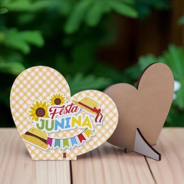 Imagem de Lembrancinha Coração Festa Junina em MDF Decoração com Girassol, Chapé