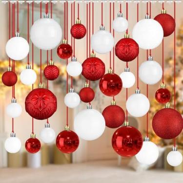Imagem de Relaxgiant 36 peças de enfeites de bolas de Natal para teto, bolas de Natal inquebráveis, bola de Natal pendurada no teto para decoração interna de festa de Natal (vermelho, branco)