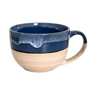 Imagem de hengshukeji Copos de chá grandes de cerâmica de 700 ml, tigelas de cereais com alça, xícaras de sopa, tigela de salada, tigela de ramen para café, cereal, sopa, lanches, salada, sorvete (azul)