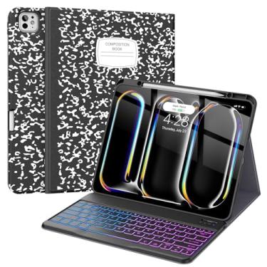 Imagem de Supveco Capa de teclado para iPad Pro de 13 polegadas (M4) 2024 com suporte de lápis, teclado magnético removível sem fio com teclas retroiluminadas, capa fina com suporte traseiro de TPU macio para