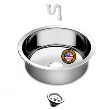 Imagem de Cuba Redonda Cozinha 30 cm Aço Inox 304 + Válvula E Sifão - AS