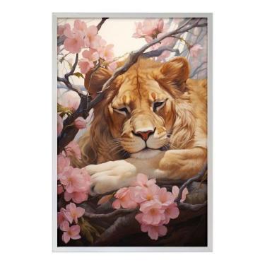 Imagem de Quadro Decorativo Leão Flor Cerejeira Moldura Cx Alta 100x66 - Arte na