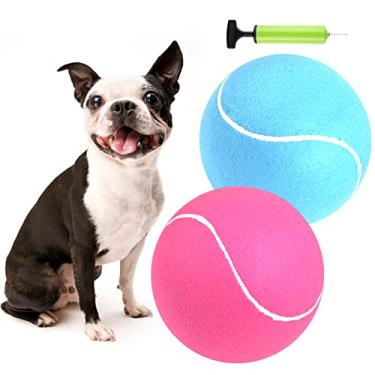 Imagem de PULEEBO Bola De Tênis Gigante Para Cães, Pacote Com 2 - 9,5" Rosa E Azul, Brinquedo Inflável Grande Multiuso, Gigante, Interativo Crianças, Treinamento Interno Externo