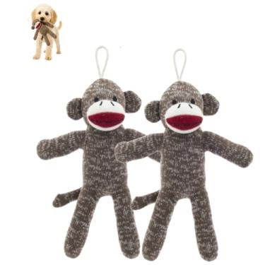 Imagem de Cozy Buddy Sock Monkey Dog Toy – Brinquedo de pelúcia macia para cães com barulho, fibra de poliéster, macaco de meia fofa para mastigar leveza (pacote com 2)