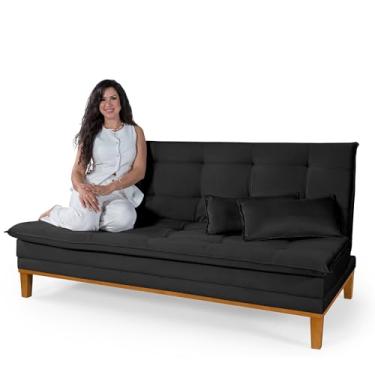 Imagem de Sofá Cama Reclinável Melim Casal Premium 2 Lugares Suede Preto