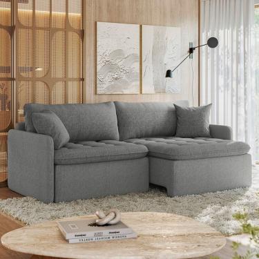 Imagem de Sofá Cama Retrátil e Reclinável 3 Lugares 234cm Belmopã Espresso Móveis Linho Cinza Médio