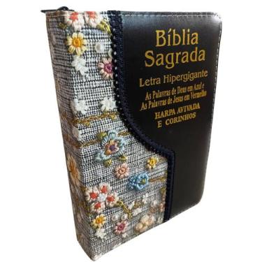 Imagem de BÍBLIA SAGRADA LETRA GIGANTE COM HARPA CRISTÃ ZÍPER ÍNDICE PALAVRAS DE