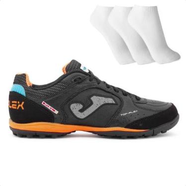 Imagem de Chuteira Society Joma Top Flex + 3 Pares de Meias, 42, Preto, Azul
