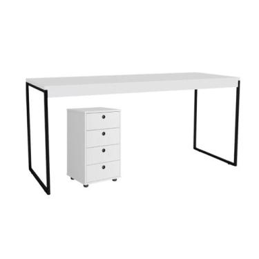 Imagem de Kit Mesa Industrial Pé de Ferro Trabalho ou Estudos + Gaveteiro Classi